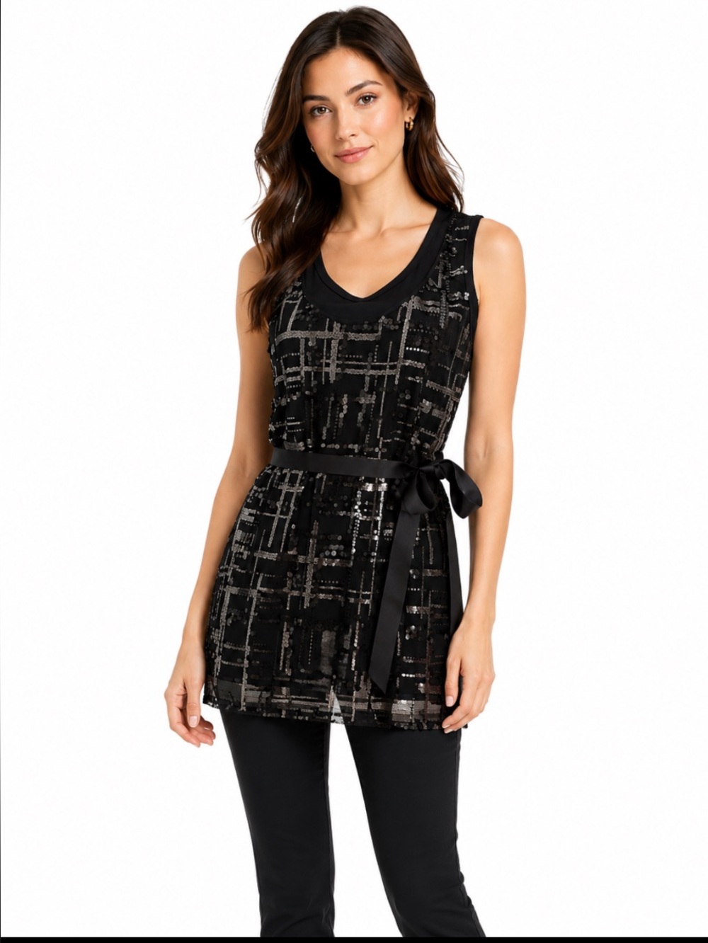 SIMPLY VERA VERA WANG  Black Sequin Sleeveless Blouse NWT